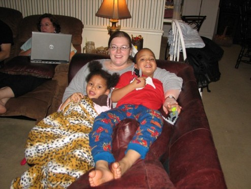 (Soon-to-be) Aunt Stephanie hanging out with Darius and Jazia.