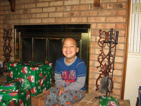 Darius super excited on Christmas morning.